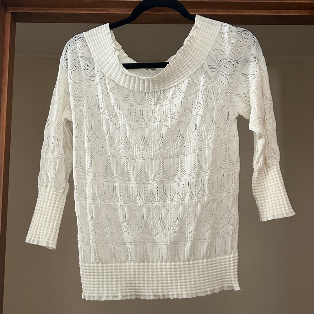 Express Ivory Textured Off shoulder Knit Top, Small